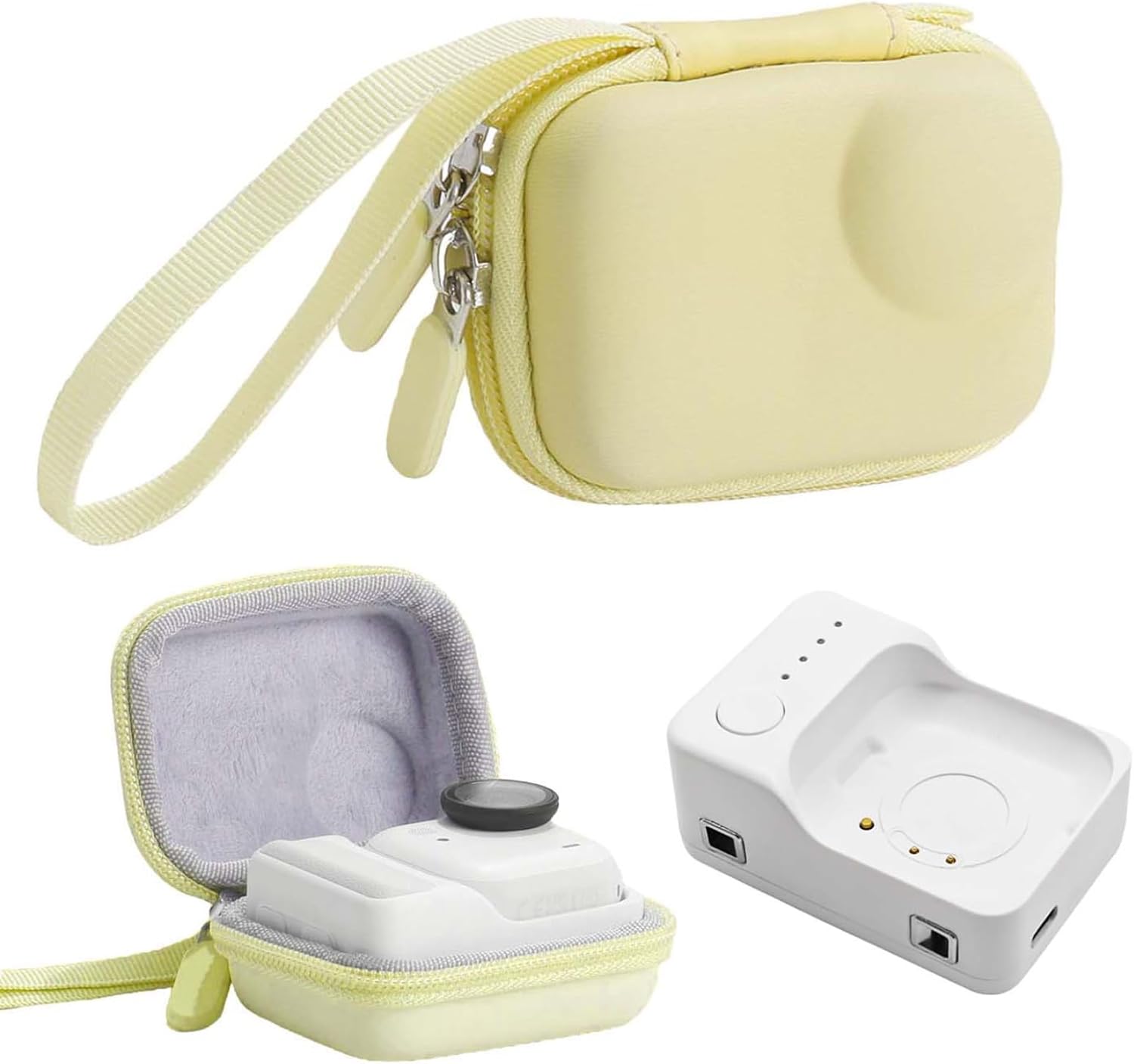 2-in-1 GO Ultra Charging Base & Carrying Case Kit Compatible with Insta360 GO Ultra, Hard Shell Storage & Charging Dock Combo with Carabiner (Yellow)