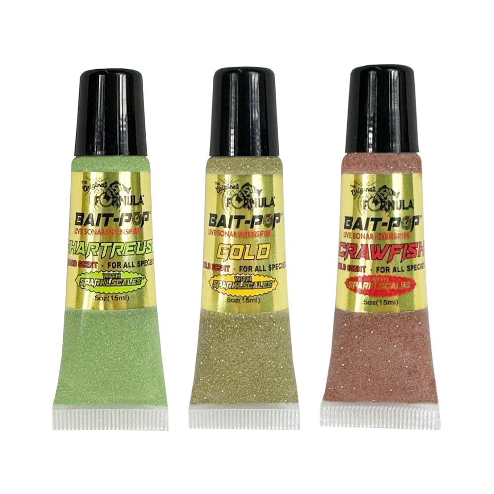 BAIT-POP Bait Pop Scott Martin Pro Pack 1 - Bait Pop Chartreuse, Gold, Crawfish - Live Sonar Intensifier Scented Sparklscales .5oz Tubes