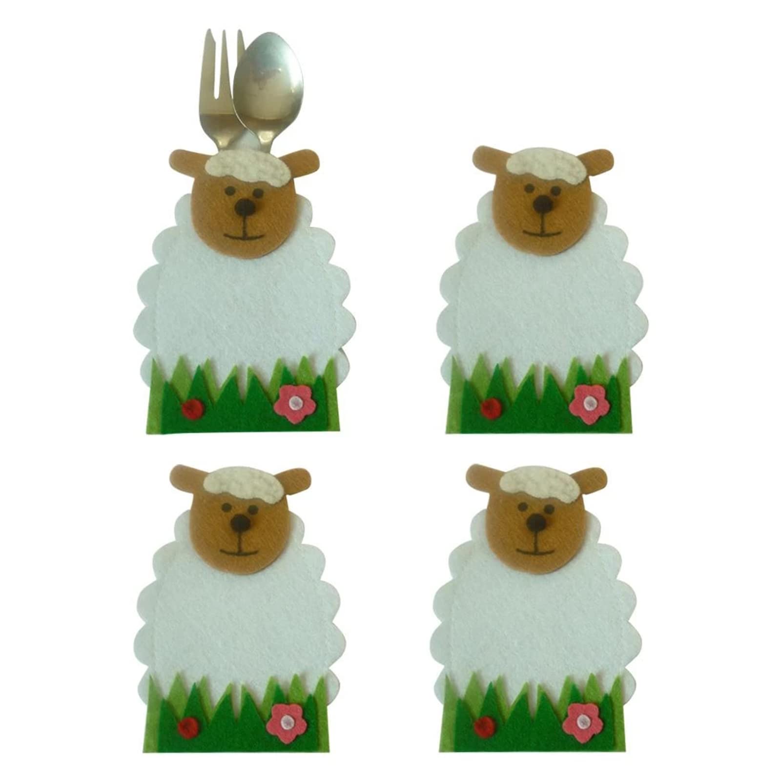 WLNEXT Non-woven Cartoon Sheep Fork Bag Tableware Cover Easter Cutlery Holder