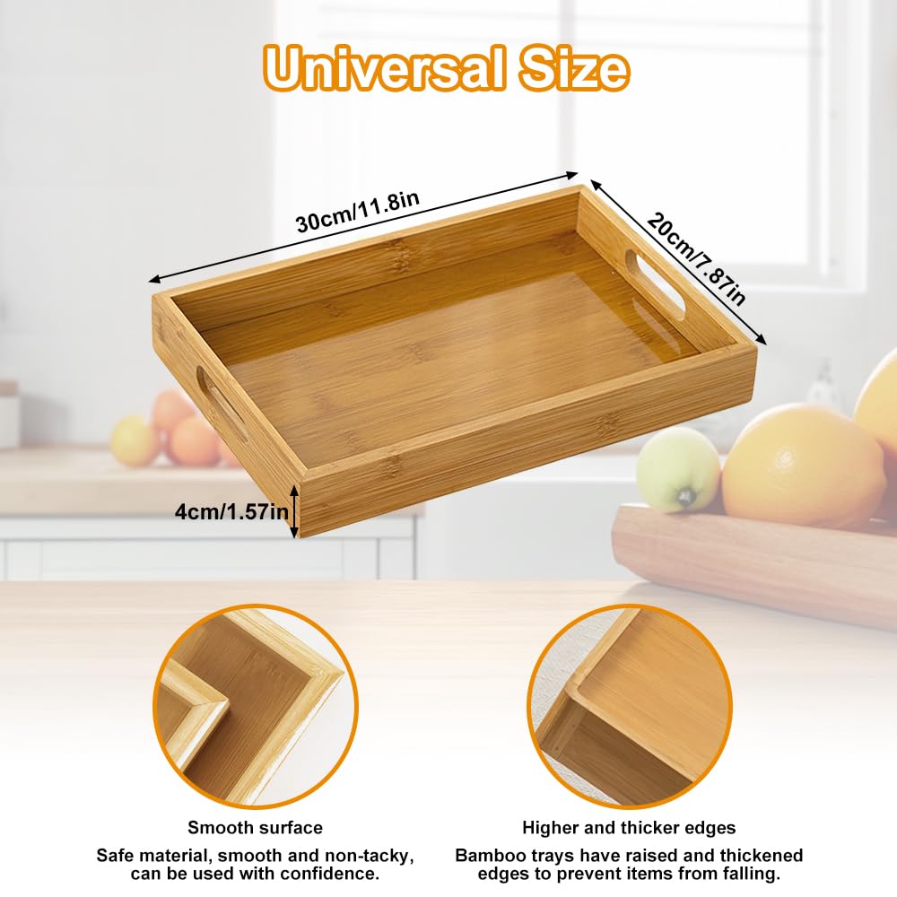 Vassoio In Bambù Rettangolare Con Manici - 30x20x4 Cm, Per Portata, Colazione, O Decorazione, Naturale - Foto 2