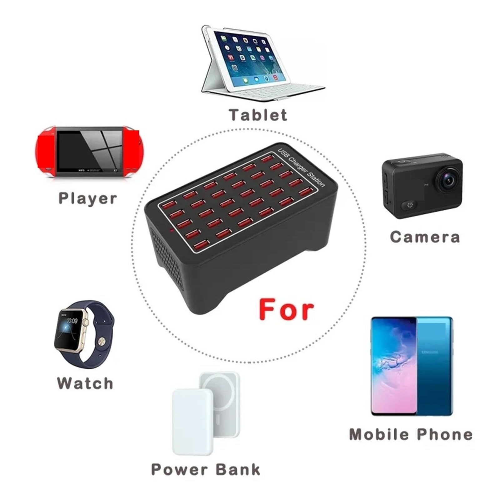 Caricatore USB 50/100/150W 10/15/20/25/30 Porte HUB Stazione Di Ricarica Rapida Da Tavolo Universale Parete Dock For Adattatore Alimentazione For Telefono Cellulare(30-Port USB(150W))