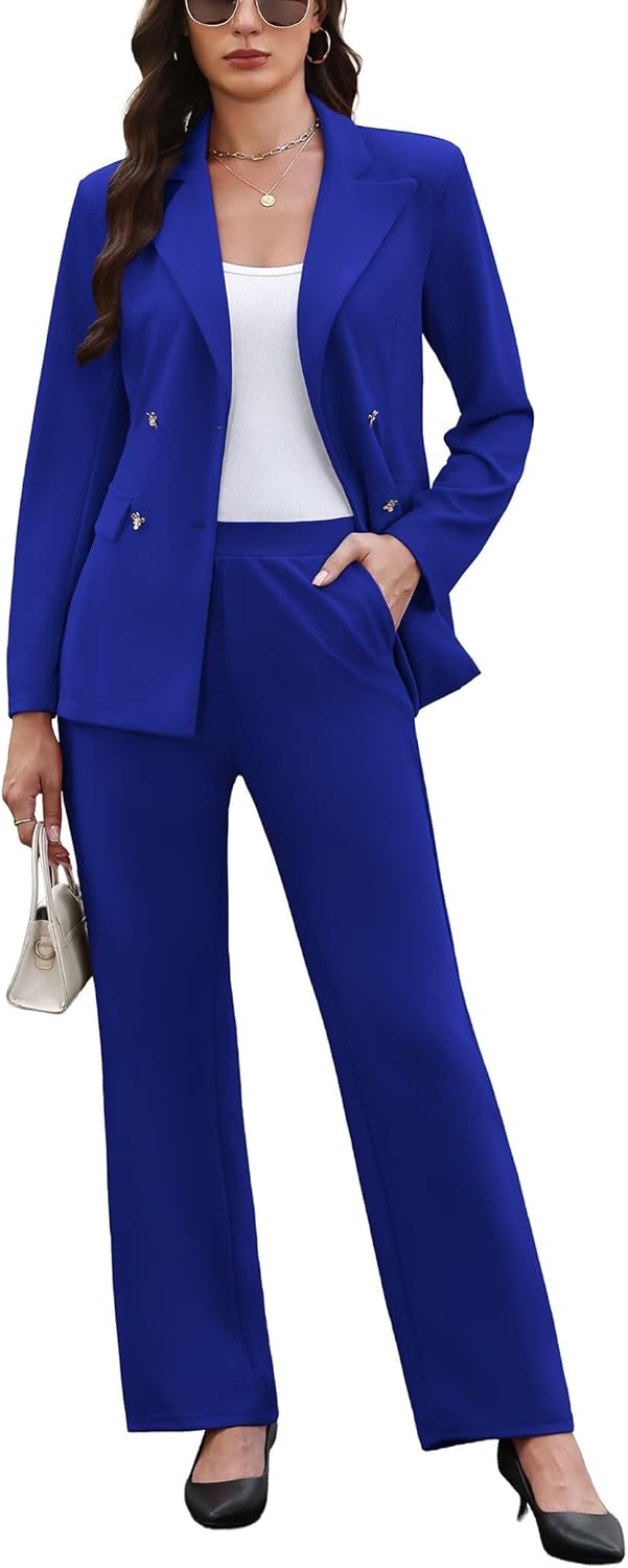 Pant Suits for Women Dressy Business Casual Outfits Long Sleeve Blazer Jacket Wide Leg Pant Sets Work Office Suits - Image 2