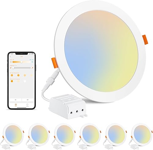 Miniatura 1 de SikSog Iluminación empotrable inteligente de 6 pulgadas compatible con ALEXA 2700K  5700K CCT seleccionable, 16 W Eqv 150 W 1350 LM, luz de techo