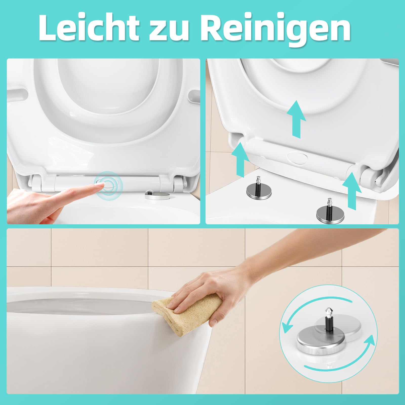 Toilettendeckel mit Absenkautomatik, WC Sitz aus bruchsicherem Duroplast, Antibakteriell & UV-beständig Oval Form, Toilettendeckel mit Kindersitz Bis 200 KG, klobrille Weiß