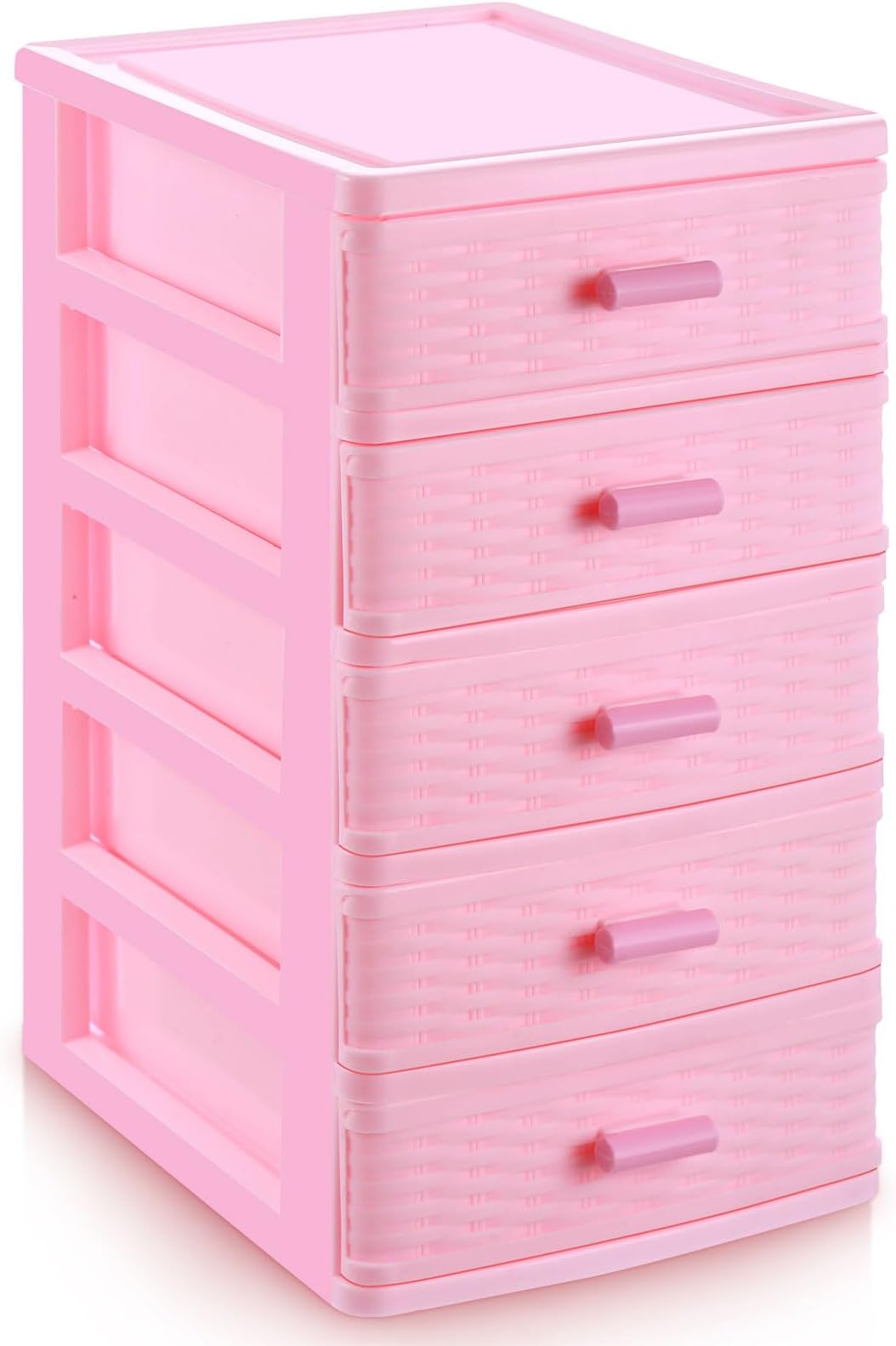Threehoney Pink Plastic Storage Drawers Desktop Storage Box Mini Drawer Organizer Necklace Jewelry Storage Case Cute Plastic Dresser for Girls Bathroom, Dorm, Desk, Home, 5 Layers