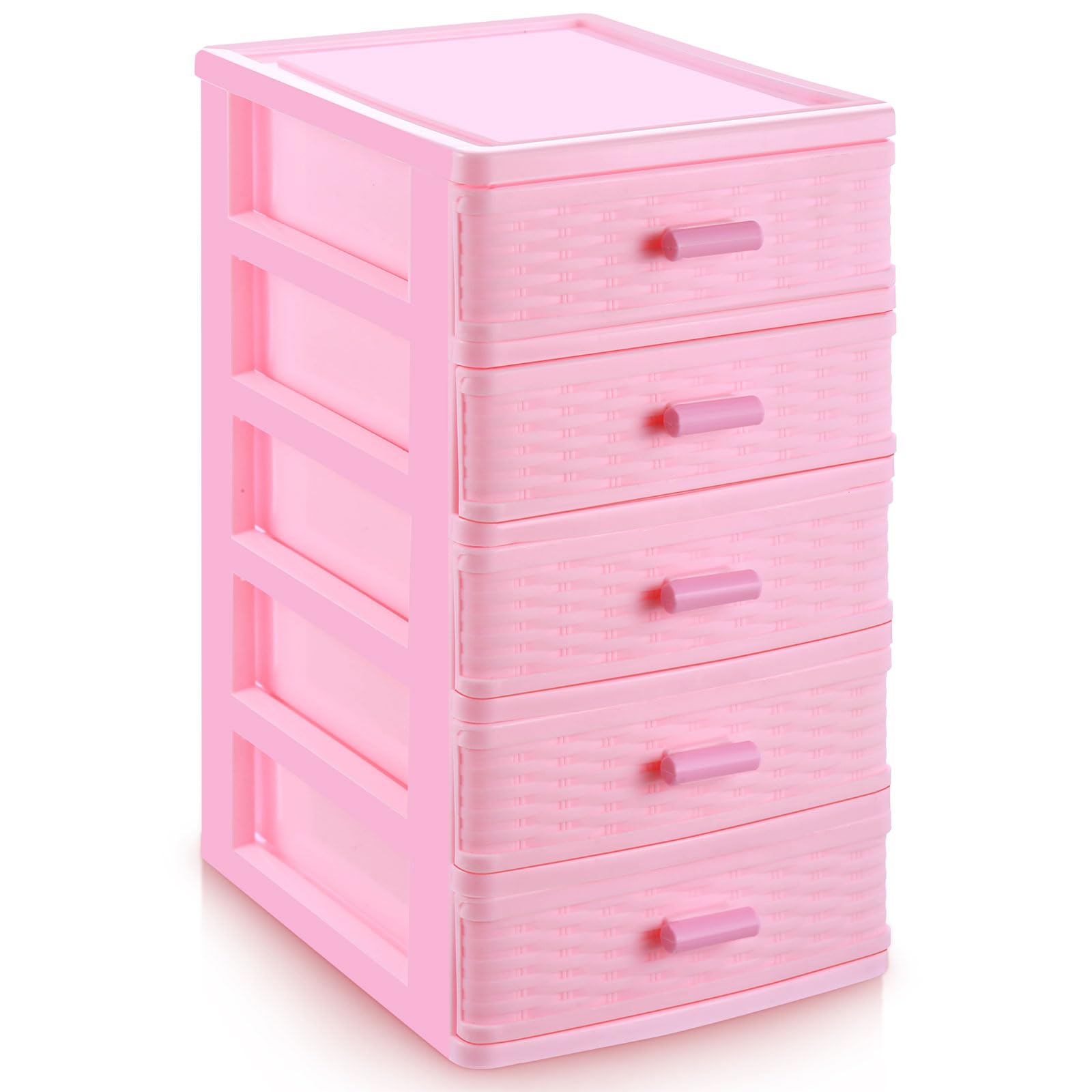 Pink Plastic Storage Drawers Desktop Storage Box Mini Drawer Organizer Necklace Jewelry Storage Case Cute Plastic Dresser for Girls Bathroom, Dorm, Desk, Home, 5 Layers
