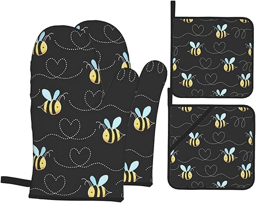 Miniatura 1 de Juego de 4 manoplas de horno y soportes para ollas, abejorros, guantes de horno de cocina de alta resistencia al calor, guantes de horno de 500