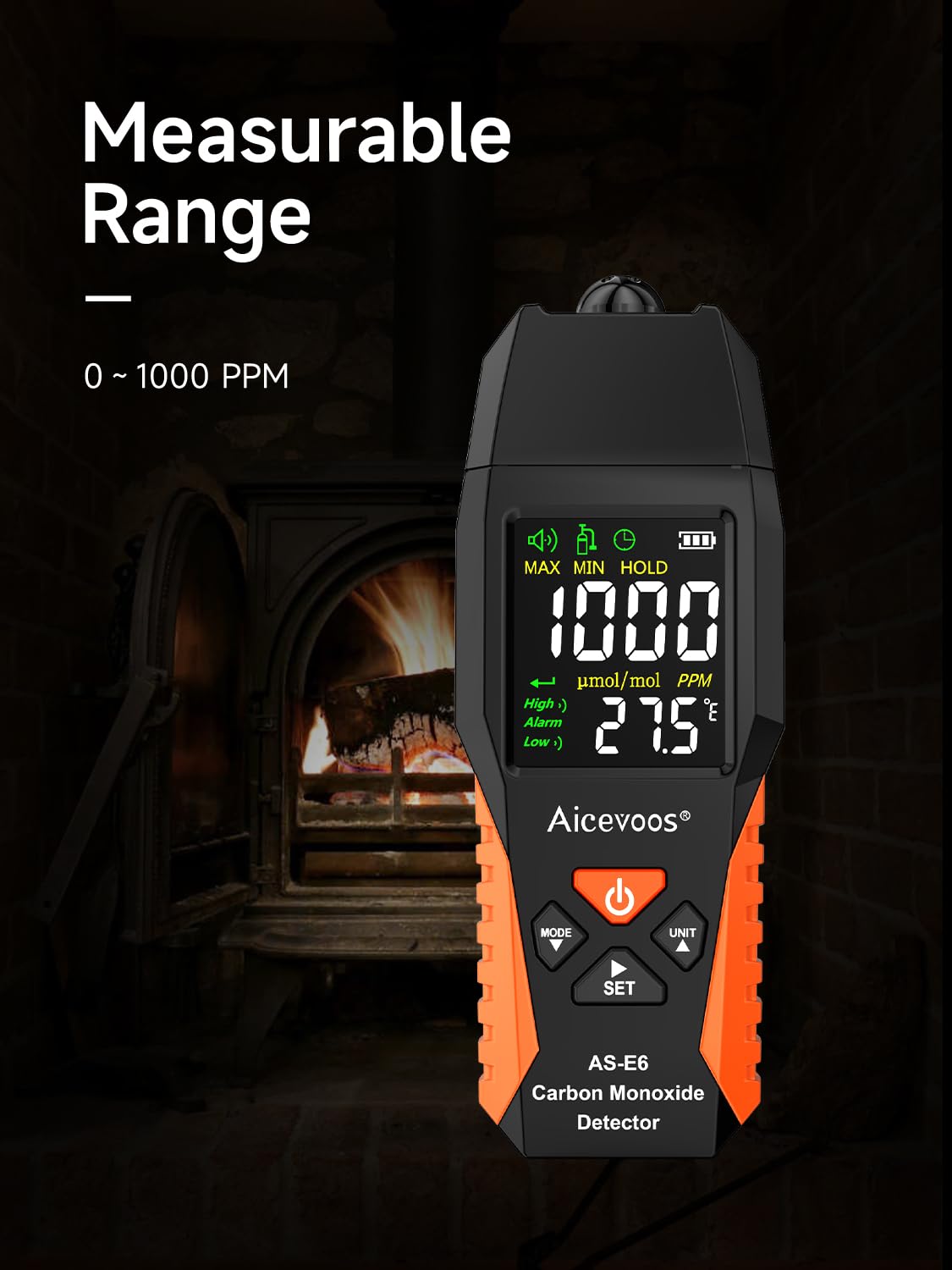 Aicevoos Carbon Monoxide Detector, CO Detector with Audible & Visual Alarm, 0-1000PPM, CO Alarm, Backlit LCD Screen - Image 2