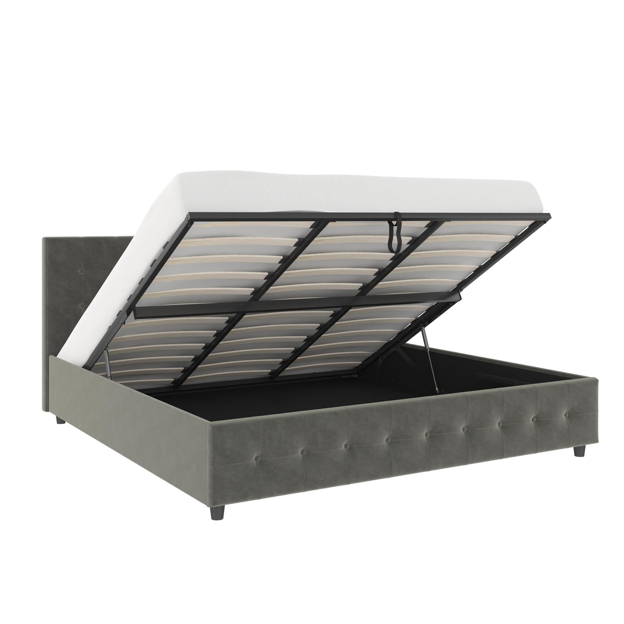 DHPCambridge Gas Lift Upholstered Platform Bed with Storage Compartment and Button Tufted Headboard and Footboard, No Box Spring Needed, King, Gray Velvet