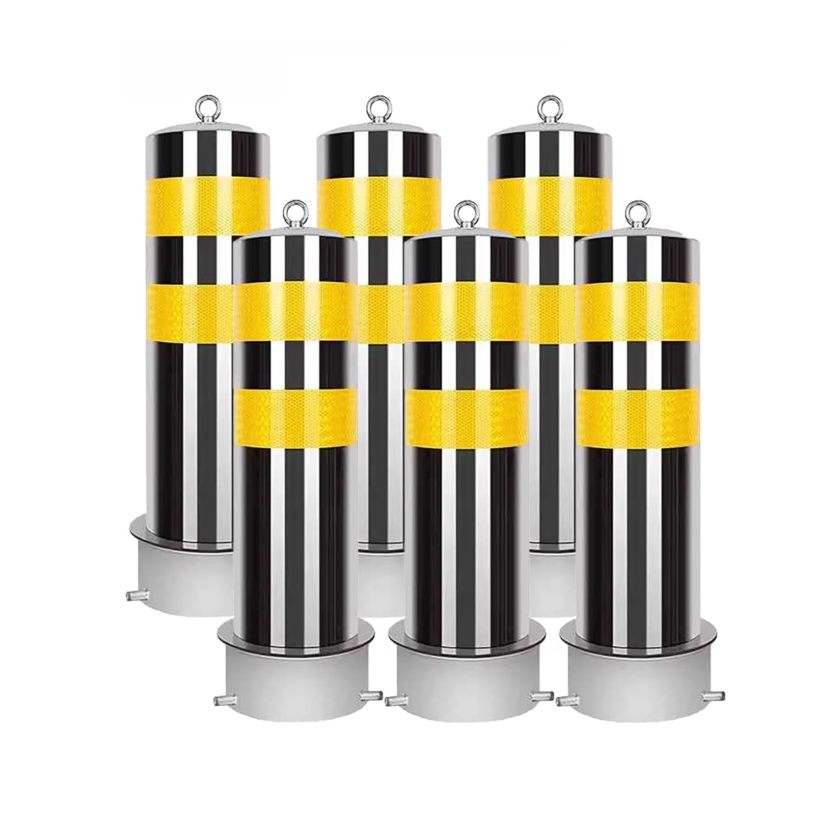 Aioneer 6Pcs Removable Steel Safety Bollards With Reflective Stripes - Yellow Posts For Driveways, Parking Lots & Sensitive Areas - Durable Embedment Sleeve Included For Enhanced