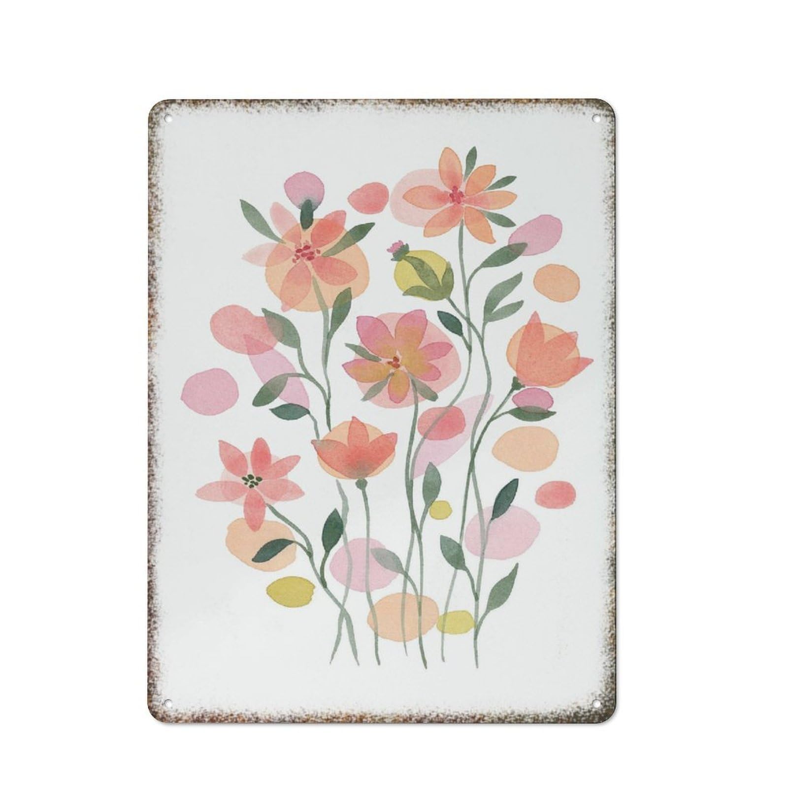 Fresh Floral Watercolor Art Metal Poster Fashionable Household Rustic Style Indoor Wall Decor Plaque 8x12 Inch