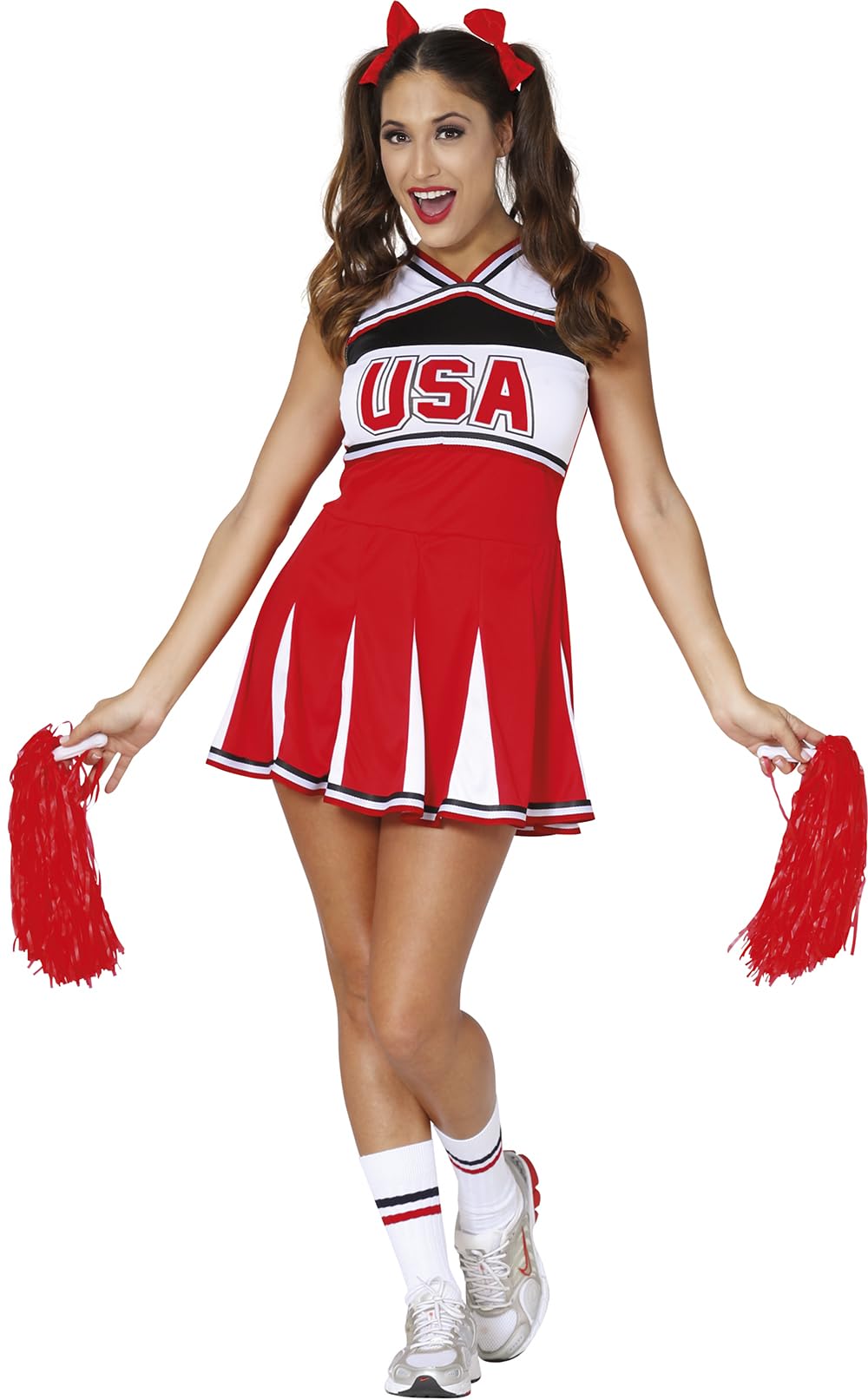 FIESTAS GUIRCA | Cheerleader Kostüm für Erwachsene (36-38/S) - Sportliches Kleid - Cheerleader Kostüme für Halloween, Karneval und Kostümpartys - Ideal für Erwachsene - Rot und Weiß