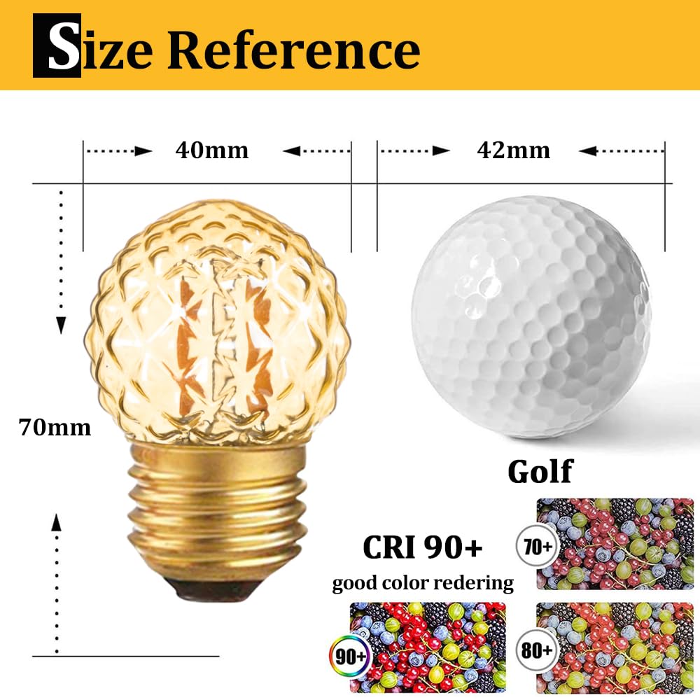 Złota odcień Edison Bulb G40 1W Dimmable LED Filament Globe Globe Pineasple Kształt 2200K E27 Dekoracyjna żarówka 15pcs