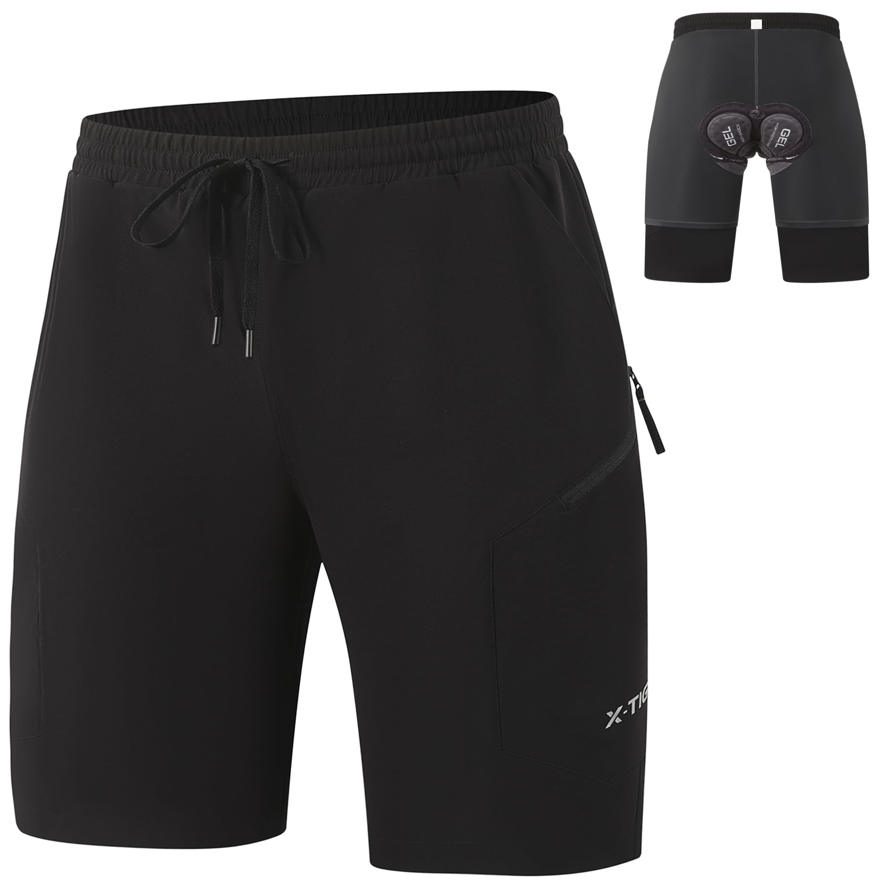X-TIGER MTB Hose Herren Radlerhose Gepolsterte Mountainbike Fahrradhose | Radsport Radhose Herren Kurz mit 4 Taschen Atmungsaktiv Wasserdicht Elastischer Kordelzug-Gürtel Integriertes Sitzpolster
