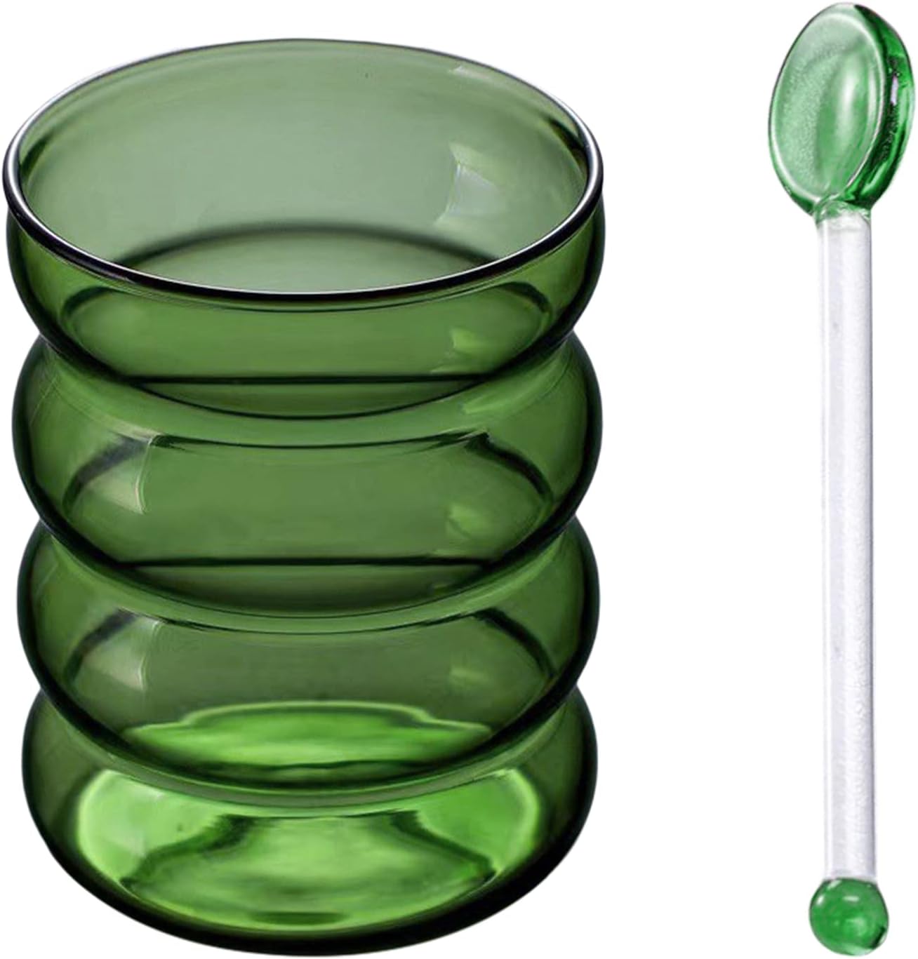 Clear Glass Cups Set 10 oz, Ribbed Glassware with Stirring