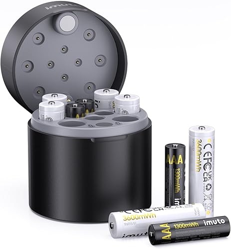 imuto 6 pilas de litio recargables AA y 4 AAA con cargador, cargador de batería de iones de litio y NiMH, baterías triple A doble A, cargador de