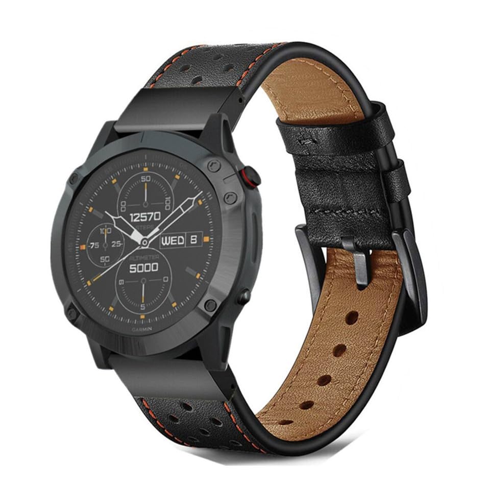 Bracelet Garmin Fenix 6 Pro 22 mm montre connectée cuir noir à pois