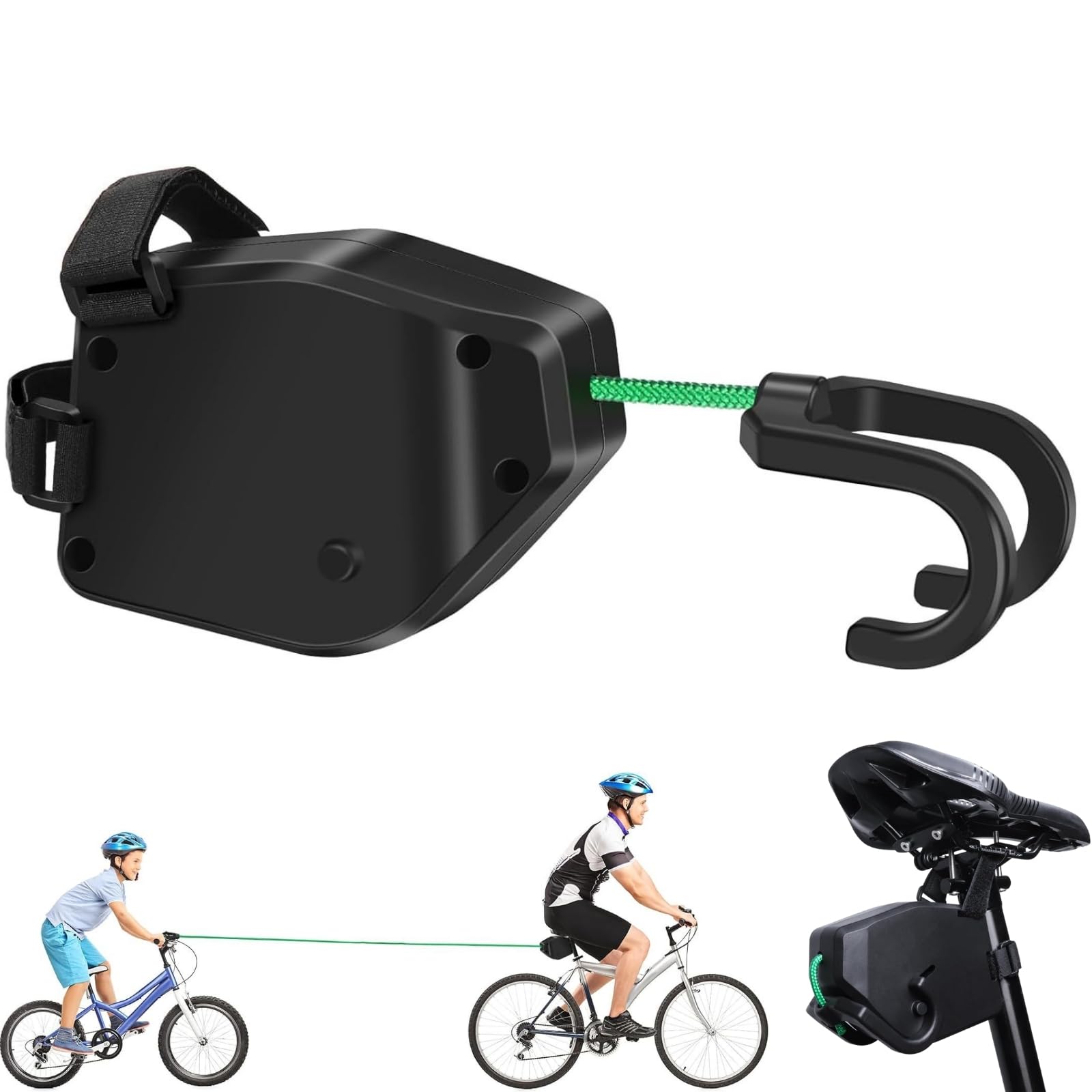 Suborawos Black Retractable Bike Tow Rope For Kids And Adults, 2.5M Bicycle Traction Strap With Double Hooks, Elastic Nylon Towing Rope For Mtb, Road Bikes, Load Capacity 90Kg, Portable Cycling Accessory (Black)