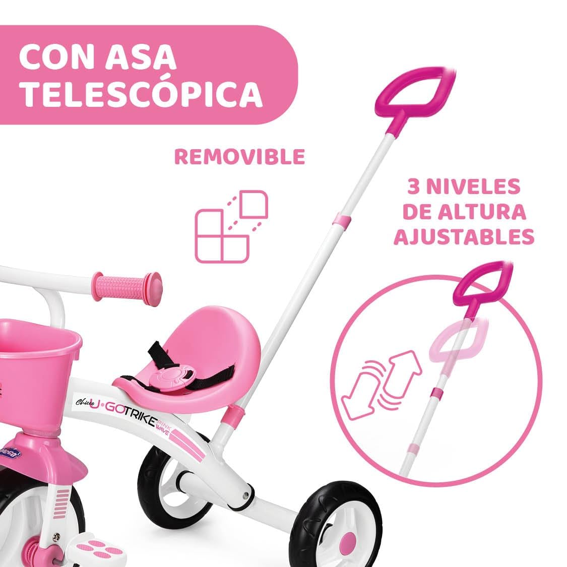 Chicco Triciclo U-GO 2en1 para niños, con Manillar Ajustable, Cinturones de Seguridad y Cesta, hasta 20 kg - Juguetes para niños de 18 Meses a 5 años.
