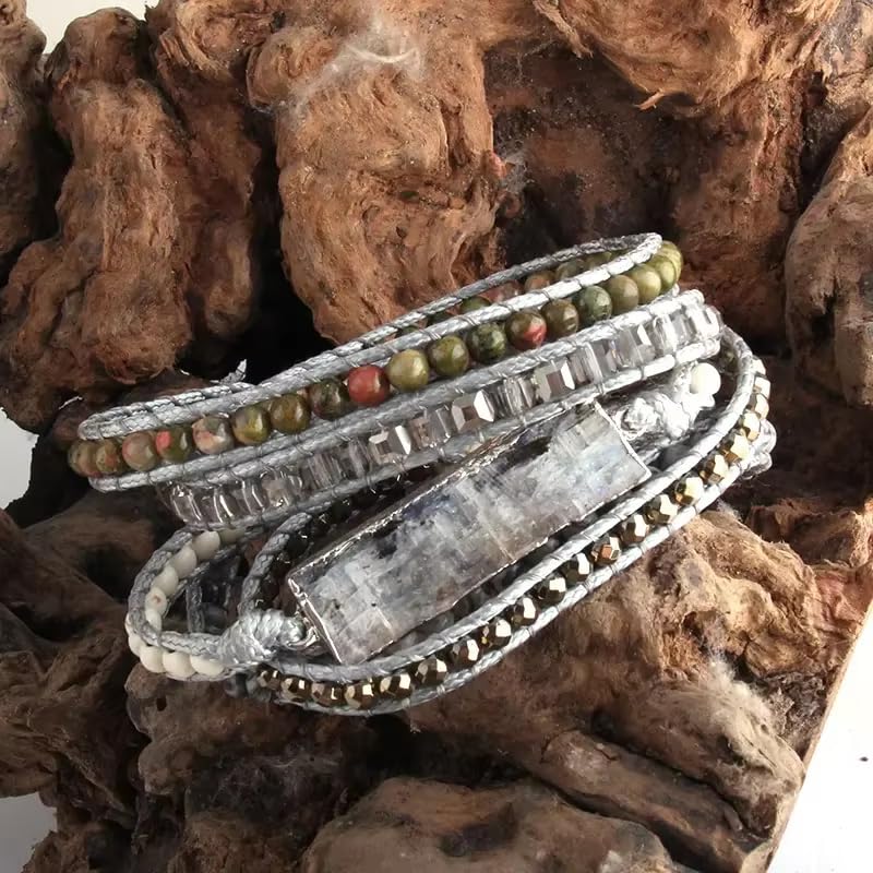 Image of Boho Stone Wrap Bracelet for Women,Turquoise Beaded Bracelet Jewelry Gift