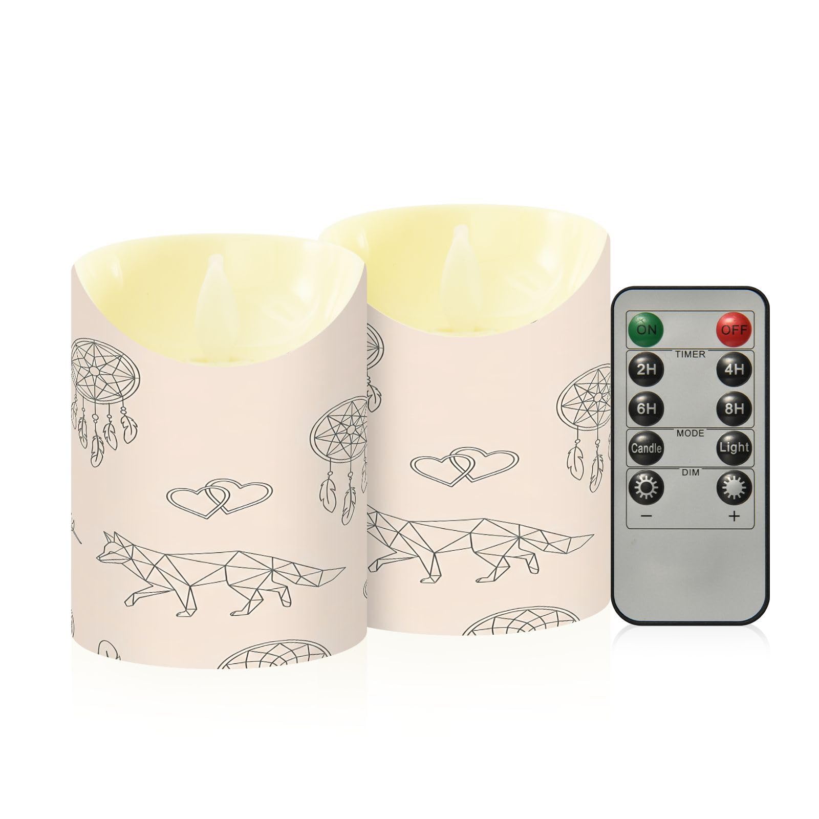 Ewusp Fox Flameless Candles Battery Operated Flickering LED Pillar Candles Set of 2 with Remote Control & Timer, for Home Decor Wedding Holiday Party Centerpieces