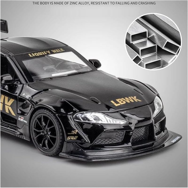 Image of Kids Model 1:24 Toyora Supra Die Cast Metal Car Pull Back Action Opening Doors with Realistic Engine Sound Lights Toy Car Gift for Boys - Multi