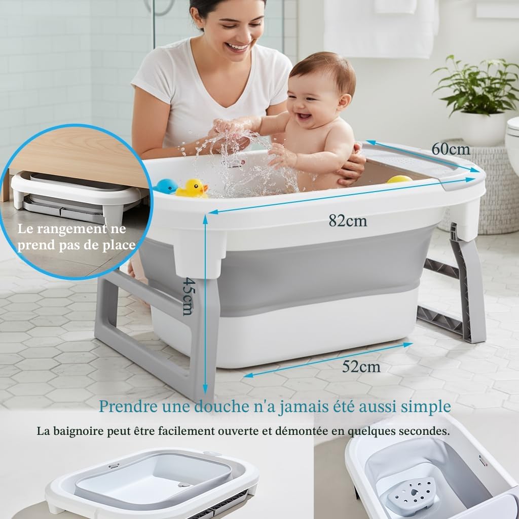 Baignoire pliable pour enfant 0-9 ans grise
