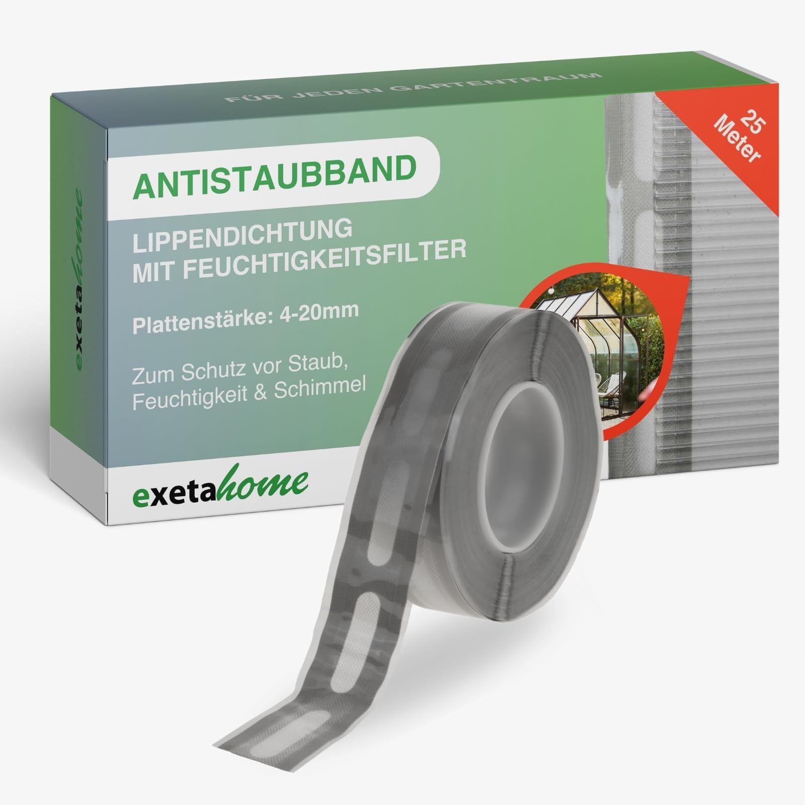 Antistaubband für Stegplatten I 38 mm x 25 m I Klebe-Tape zum Schutz vor Staub, Feuchtigkeit & Schimmel I für Doppelstegplatten 4-20 mm I Anti-Staub-Klebeband mit Feuchtigkeitsfilter