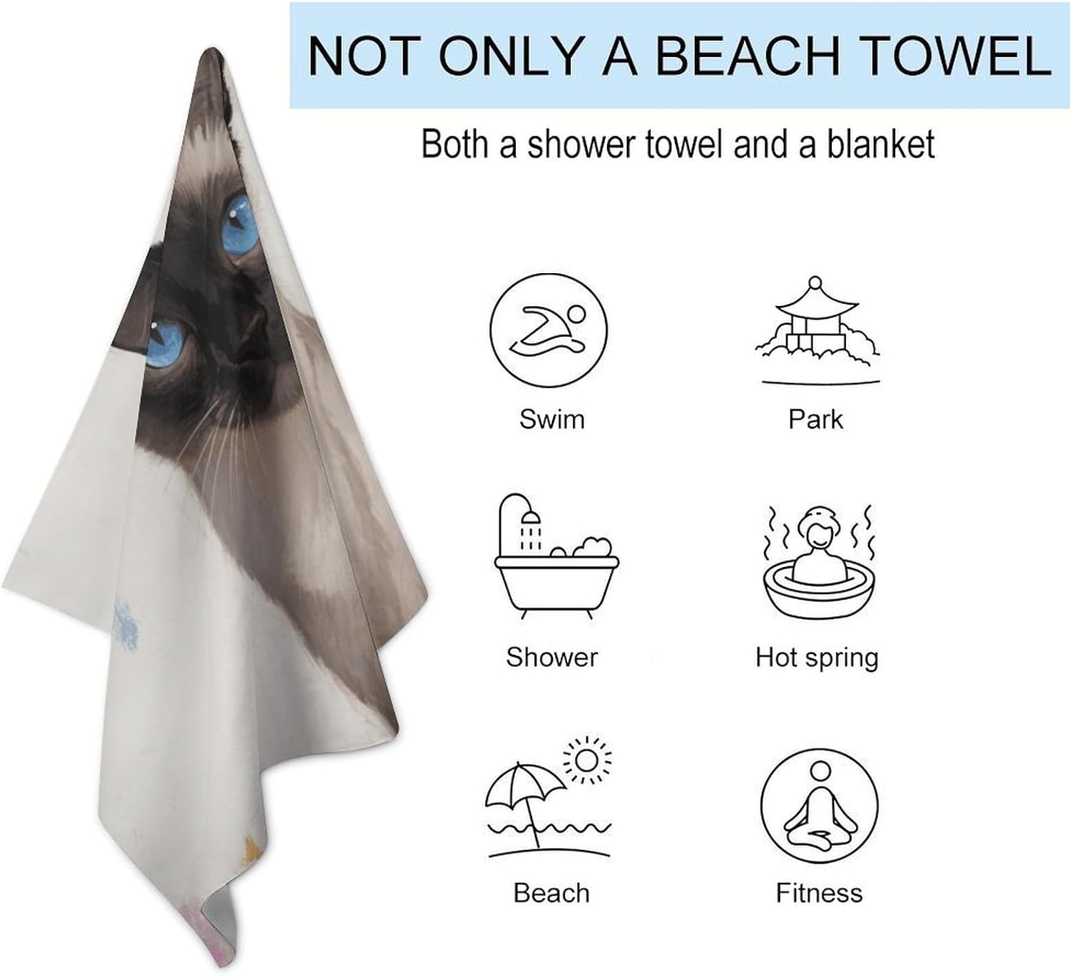 Siamese Cat Art Oversized Beach Towel Set 31x 51 in image 3