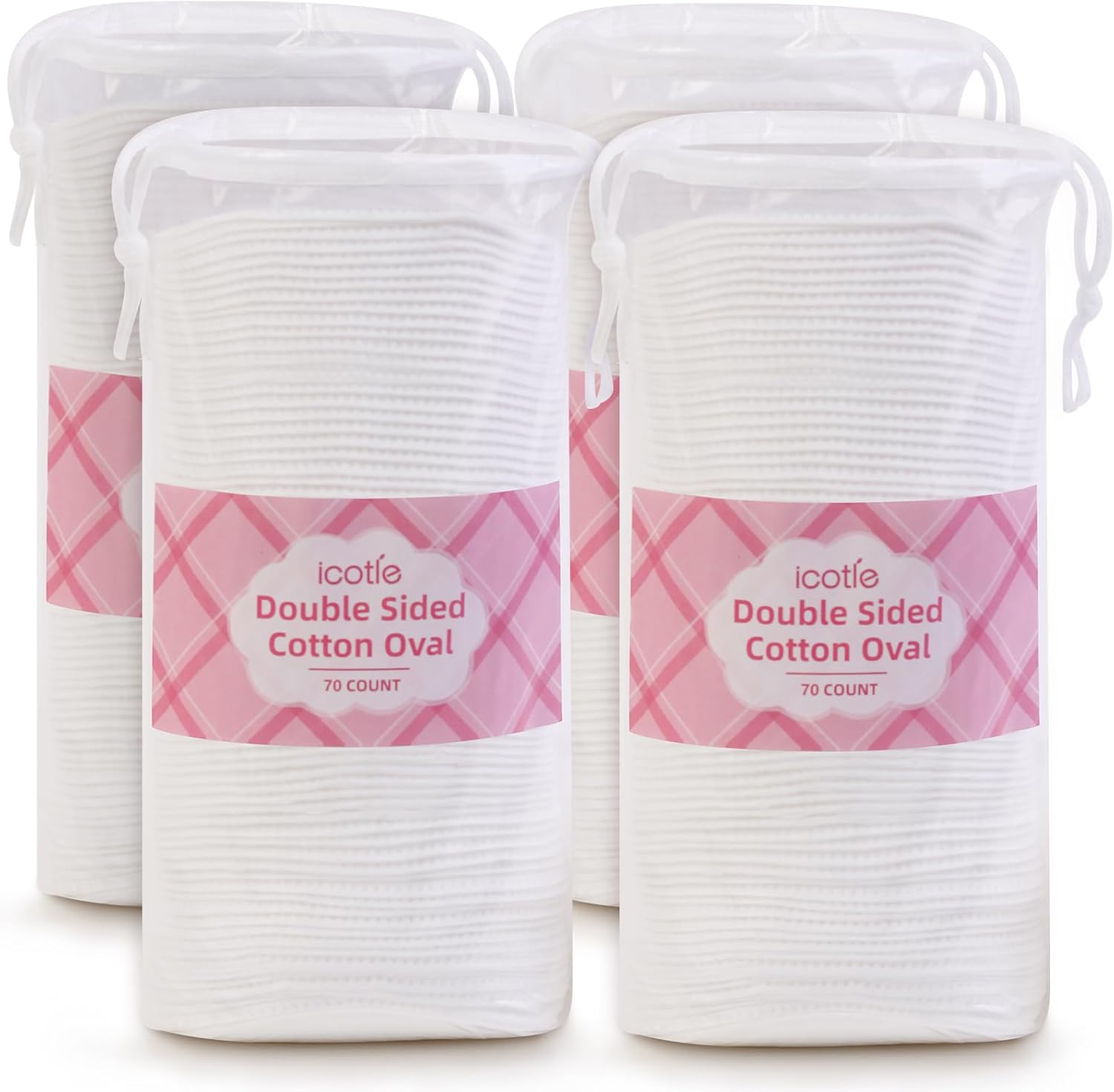 ICOTLE Large Oval Cotton Pads, 280 Count, 3-Layer Dual Textured Design, Lint-Free and Extra Soft, Ideal for Makeup Removal, Facial Cleansing, Toner Application, and Skincare for All Skin Types