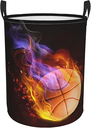 Cestos de lavandería para niños con patrón de baloncesto de fuego, cesta de ropa sucia con temática deportiva para dormitorio, organizador de