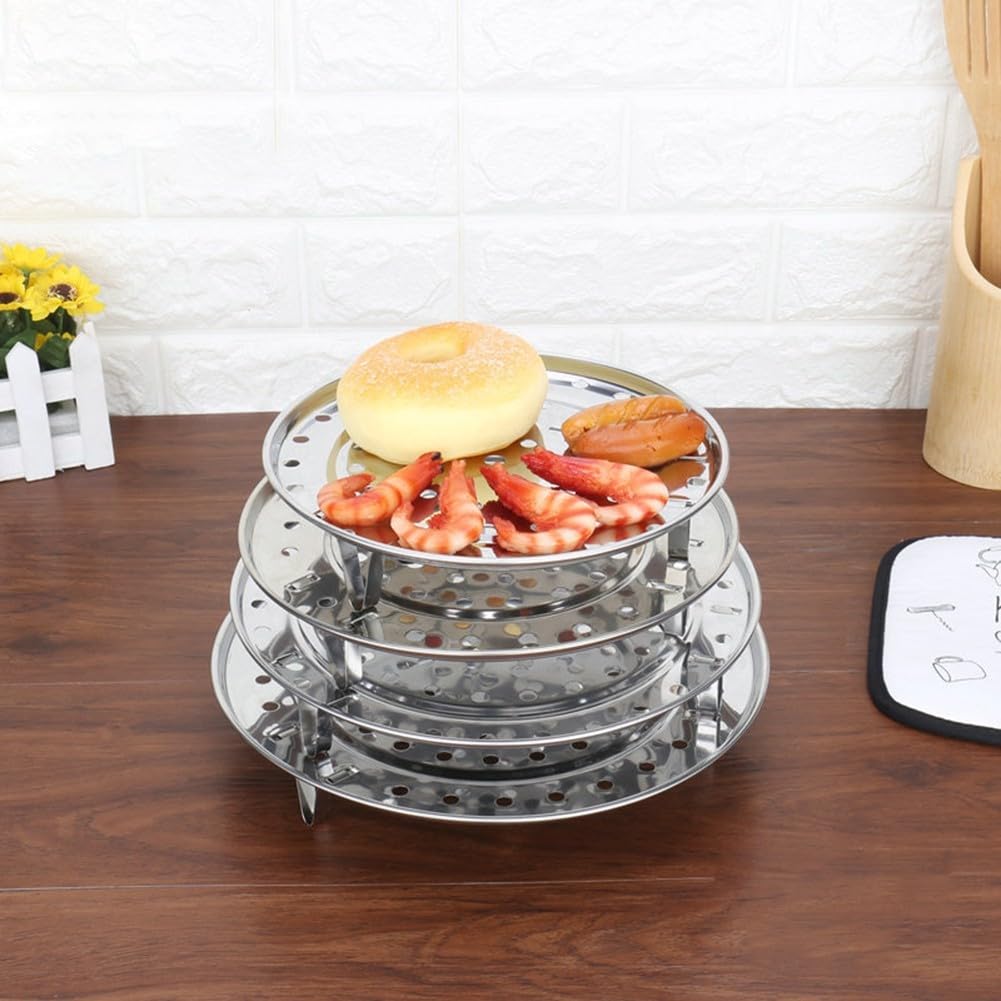 Bandeja de vapor ajustable de acero inoxidable con 3 soportes desmontables para ollas, sartenes, utensilios de cocina, placa de vapor redonda de 18 a 30 cm (20 cm)