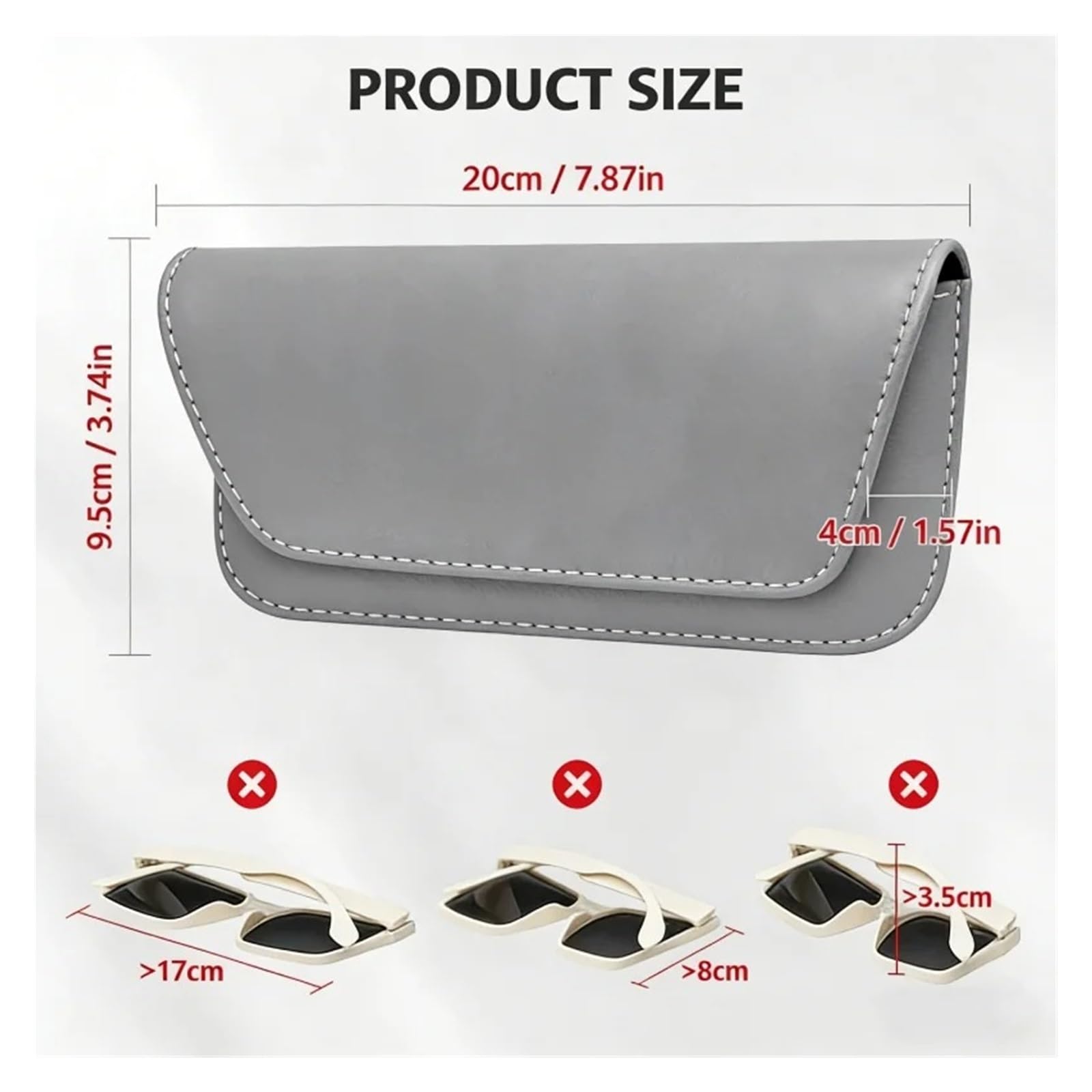 Soporte para Gafas De Sol Coche Estuche para Visera Organizador Almacenamiento Accesorios Interiores Magnéticos Cuero Estuche para Gafas De Sol Coche(Gray)