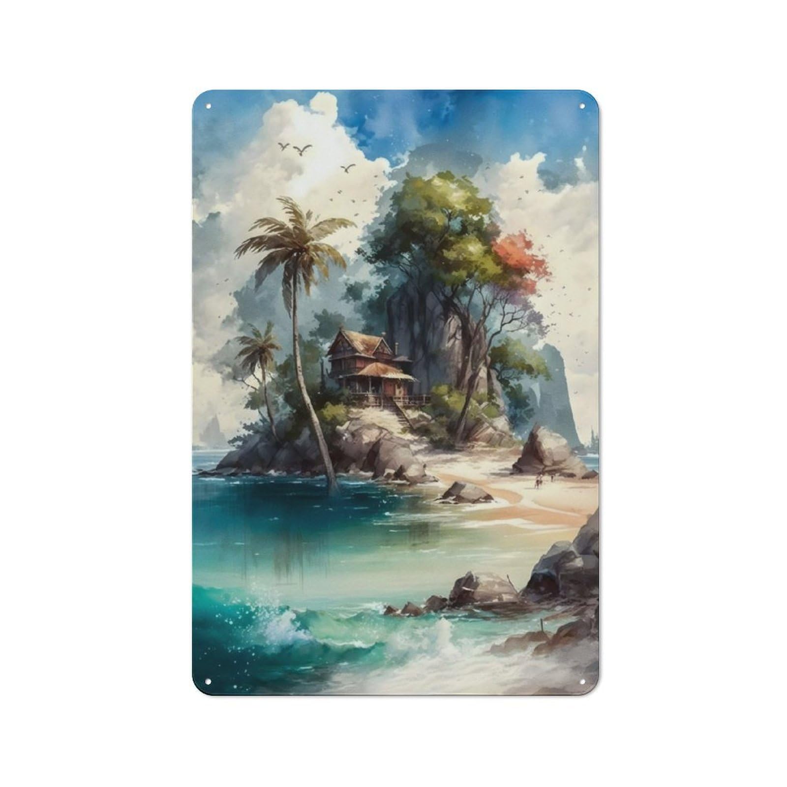 Junmoney Beautiful Island Tin Wall Plaque 30X20cm With For Bar Or Restaurant, Suited To Bar Decor Enthusiasts