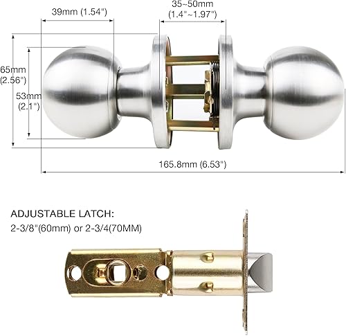 Miniatura 2 de GSCZ - Pomo de puerta de paso de níquel cepillado, perilla de puerta redonda para perillas de puerta de pasillo y armario, cerradura de puerta sin