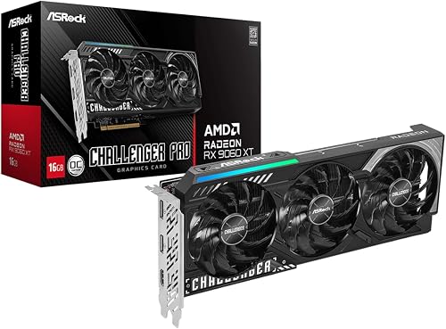ASRock Radeon RX 9060 XT Challenger Pro 16GB OC - RDNA 4, 3290MHz Boost, Triple Fan, PCIe 5.0 ASRock Radeon RX 9060 XT Challenger Pro 16GB OC - RDNA 4, 3290MHz Boost, Triple Fan, PCIe 5.0