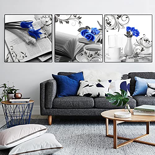 Toile roses bleues pour salon moderne affiche murale style scandinave