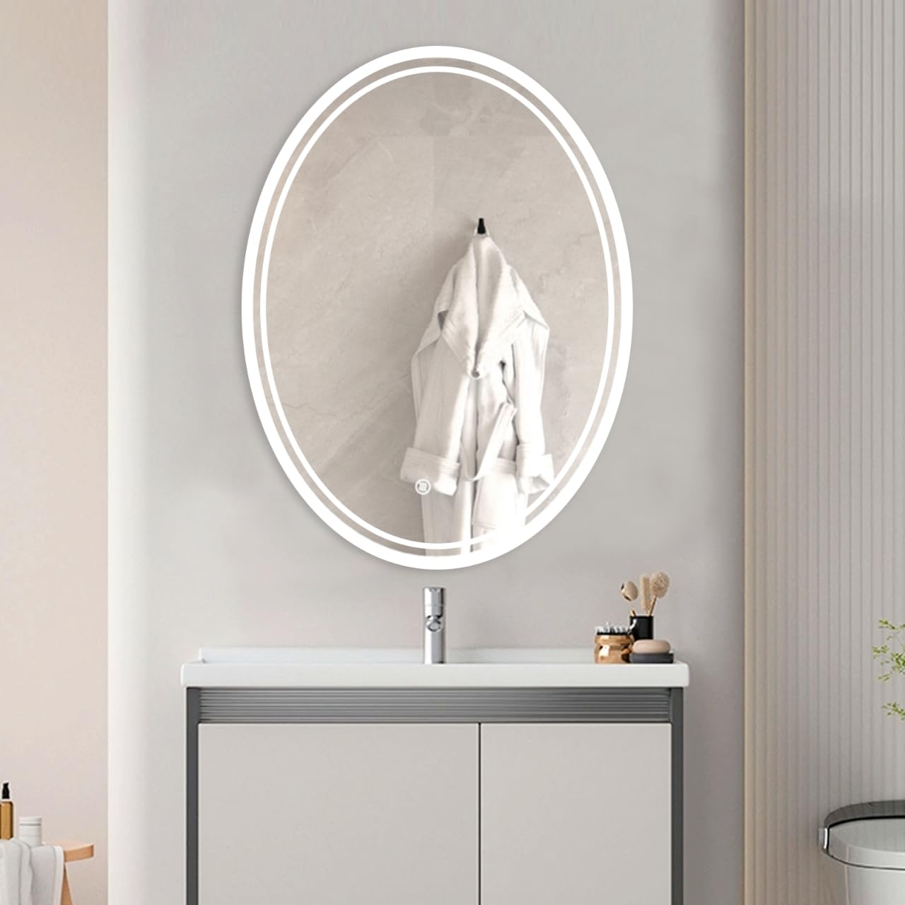 BuLife 28 x 20 inch Oval LED Bathroom Mirror Anti-Fog 3 Colors Light Dimmable Wall Mounted Lighted Bathroom Vanity Mirror Memory Makeup Mirror Touch Switch