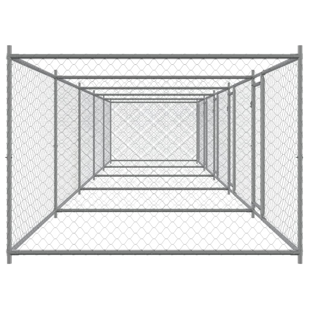 Perrera para perros con puertas gris de acero galvanizado 10 x 2 x 1,5 m, parque estable para perros y cachorros, barrera impermeable y protección en el jardín, ideal para entrenamiento y