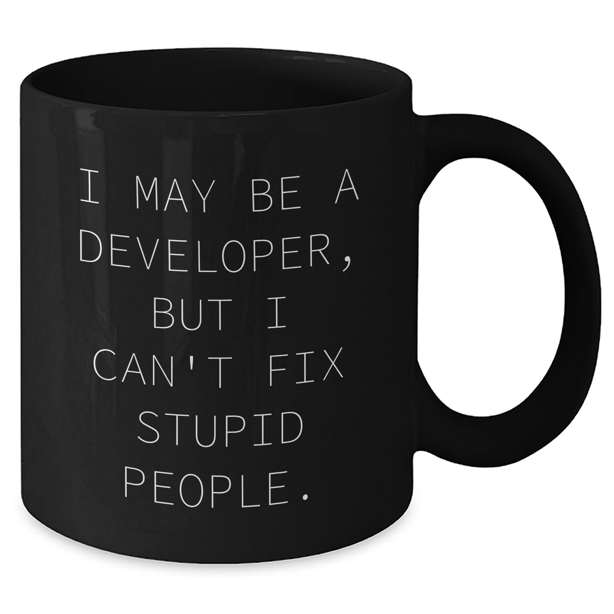 Funny Developer Quote Black Coffee Mug, I May Be A Developer, But I Can't Fix Stupid People., Developer Gifts from Friends to Family, Unique Christmas Unique Gifts for Him