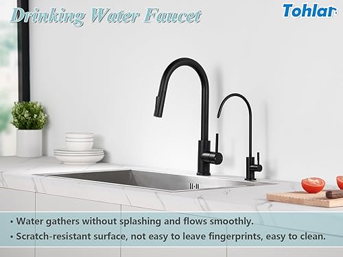 Miniatura 9 de Tohlar Grifos de cocina cromados con rociador extraíble, grifo de fregadero de cocina de una sola manija moderna de acero inoxidable con placa de