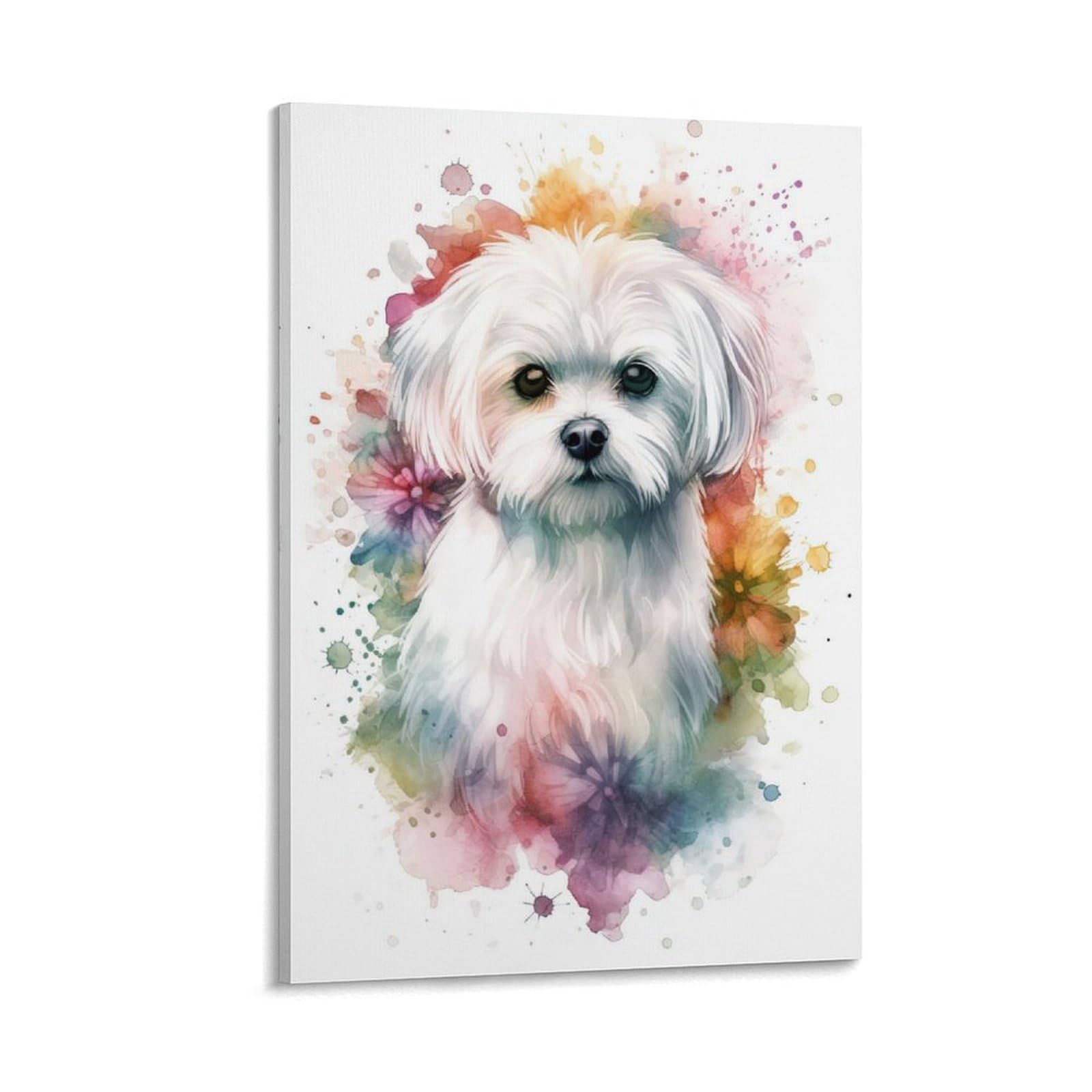 aaaaab Wanddekorationsposter mit Malteser-Hund in Aquarell, Leinwanddruck, modernes Leinwandbild, Wandbehang für Heimdekorationen, 40 x 60 cm