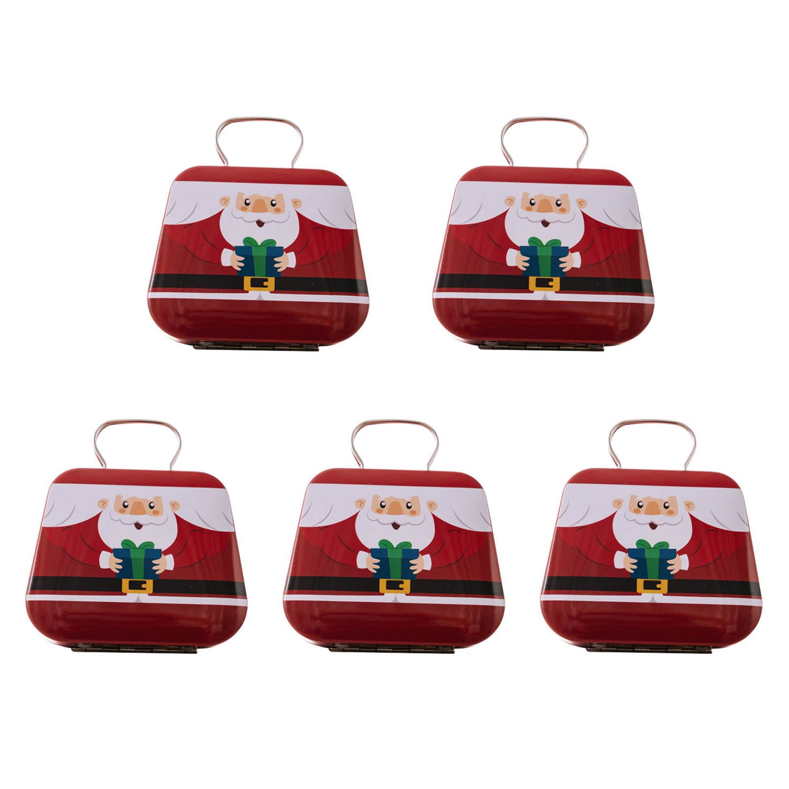 Xjdzineq Of 5 Festives Christmas Candy Tins with Carry Handle Handheld Candies Organizers Home Decoration Sweets Container Holiday Candy Containers
