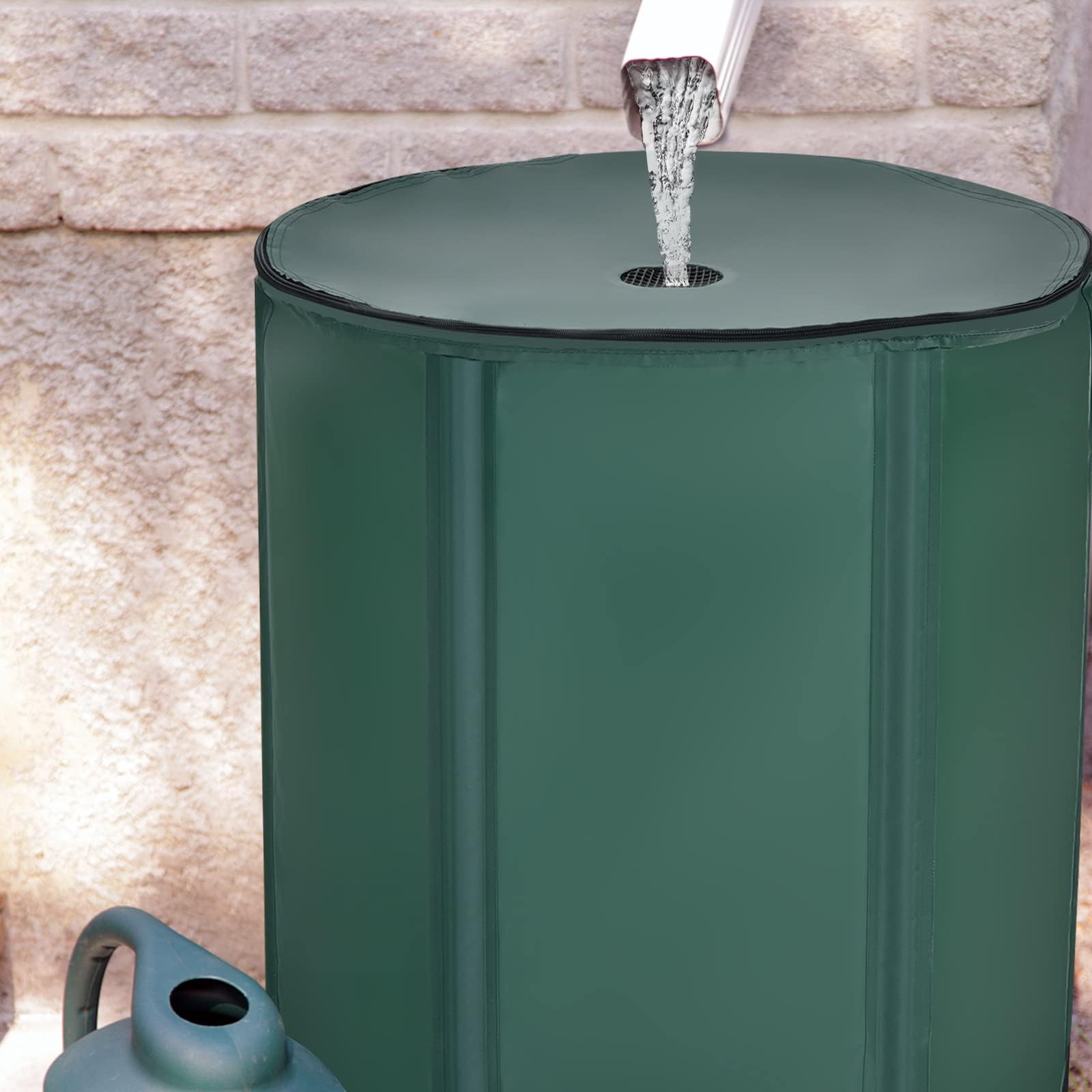 RELAX4LIFE Serbatoio Pieghevole per Acqua Piovana con Coperchio e Rubinetto e Valvola di Scarico, Filtro a Rete per Innaffiare Fiori, Lavaggio Auto, Pulizia del Giardino (225L)