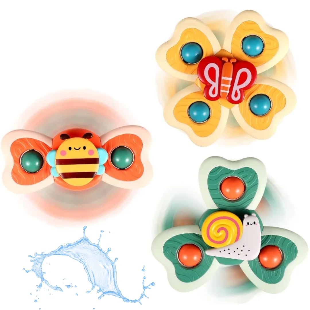 Storio Baby Products Bath Toys Suction Cup Spinner Toy | Set of 3 | for Baby Boys Girls | Pop up Waterproof Suction Cup Spinning Top Rotating Montessori Learning Toy 4