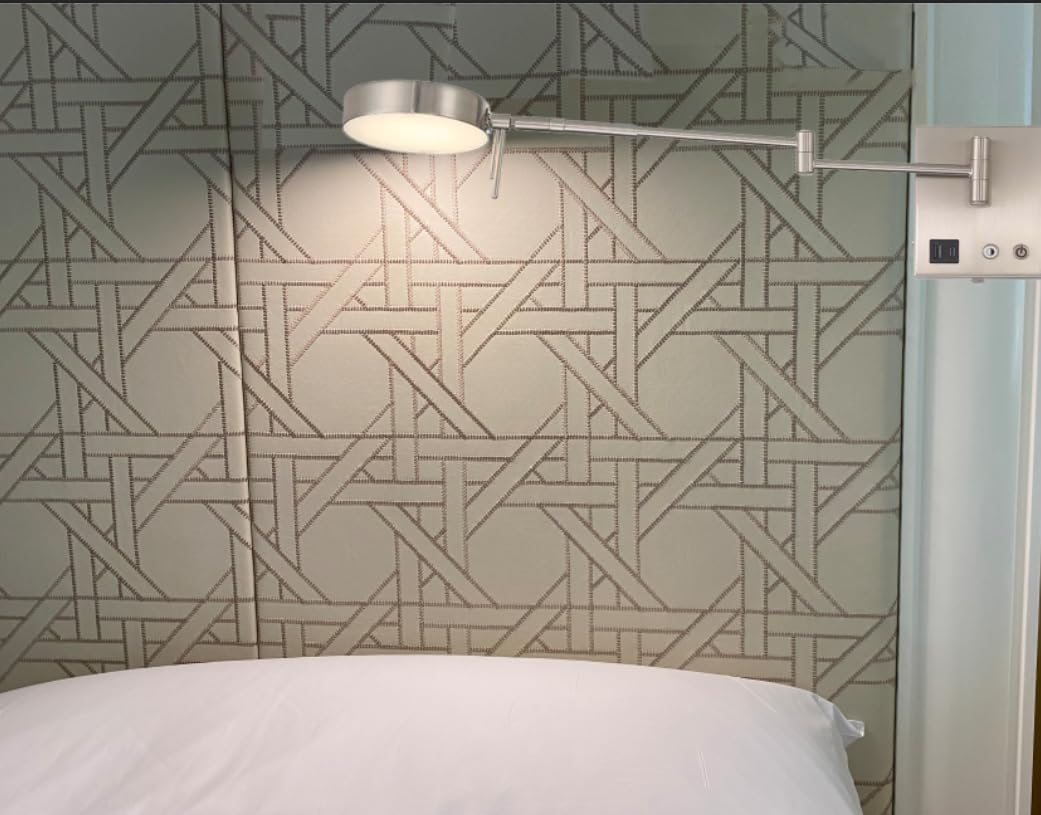 HomeFocus Swing Arm Wall Light,Bedside LED Reading Wall Light with USB Charging,Multi-Function Wall Lamp,Bedside Dimmable Wall Sconces,Adjustable LED Color and Brightness,Metal,Satin Nickel.