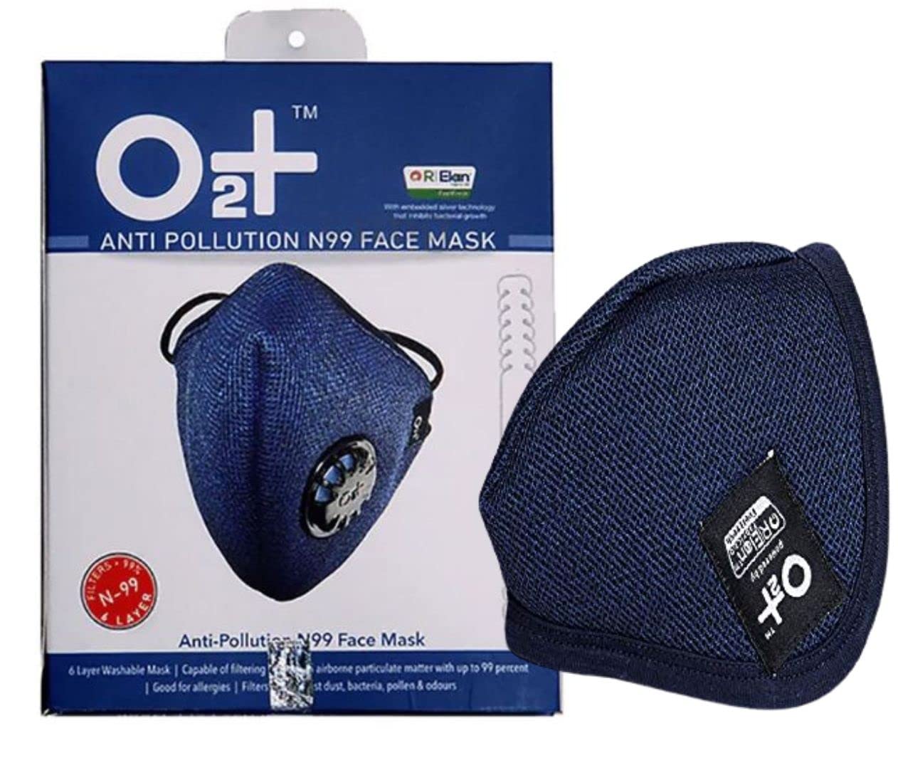 O2+ Cotton Reusable Face Mask (Blue, Without Valve) for Unisex (B08FH7G3NY) Amazon Price History, Amazon Price Tracker