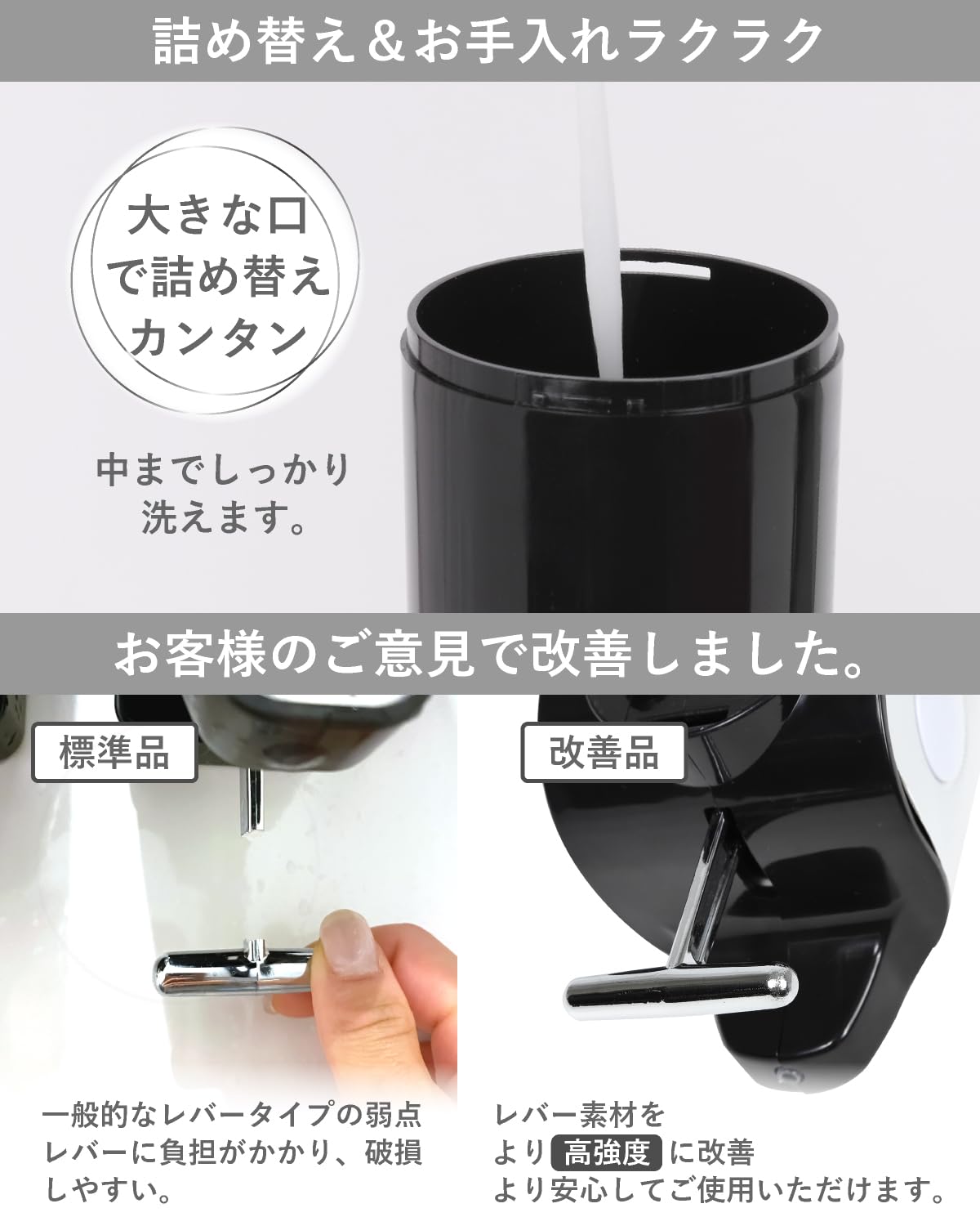 【新品未使用品】PREMM マグネットディスペンサー 550ml ブラック壁掛け レビュー投稿で1年保証】【累計10万本突破！】シャンプーボトル