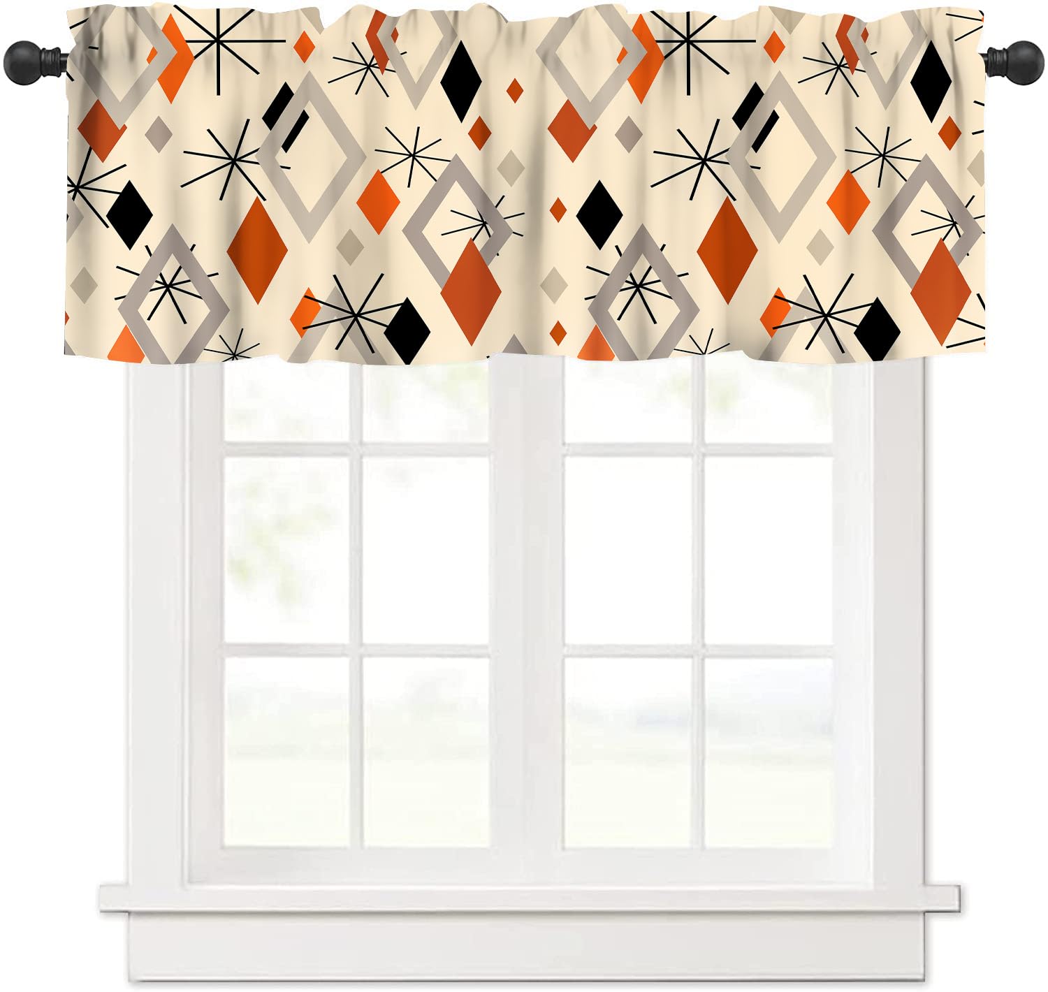 wlsgdsg Mid Century Modern Valance Curtain Orange Geometric Atomic Abstract Pattern 1950s 1960s Retro Window Treatment for Kitchen Living Room Bedroom Dining Room 54x18In