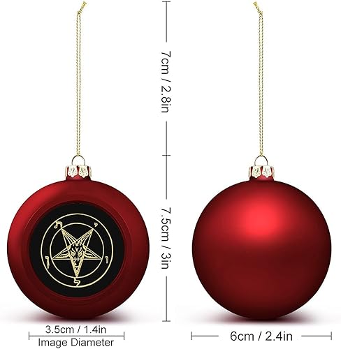 Miniatura 2 de Baphomet dorado de pentáculo invertido, peltre satánico, de cabra satánica, adornos de bolas grandes para colgar en el árbol de Navidad, para